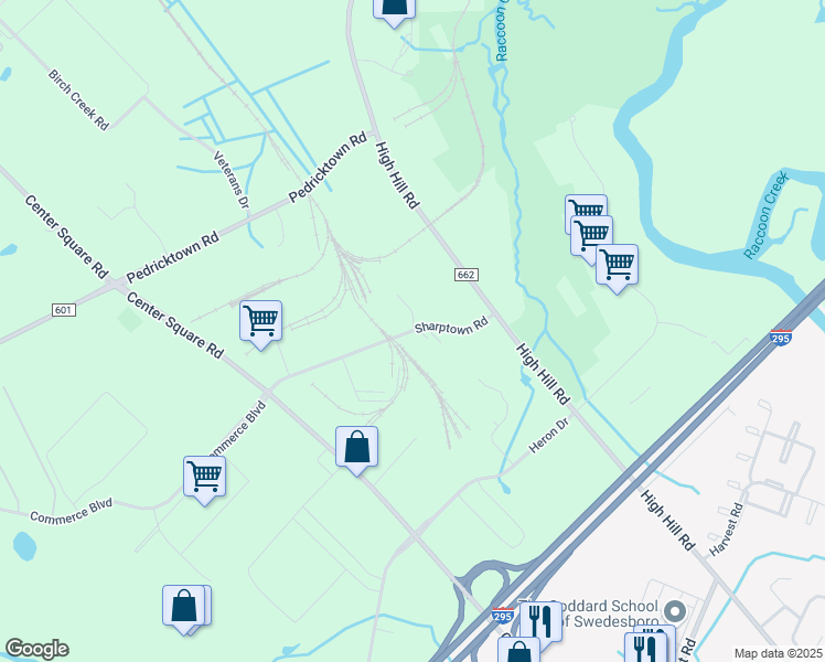 map of restaurants, bars, coffee shops, grocery stores, and more near Sharptown Road in Logan Township