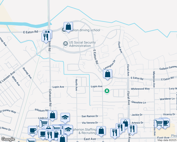 map of restaurants, bars, coffee shops, grocery stores, and more near 2782 Ceres Avenue in Chico