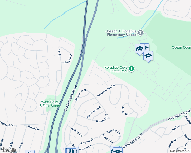 map of restaurants, bars, coffee shops, grocery stores, and more near 65 Chestnut Way Circle in Barnegat Township