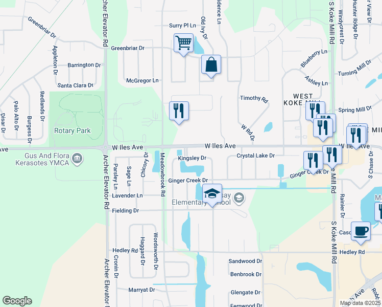 map of restaurants, bars, coffee shops, grocery stores, and more near 3781-3965 West Iles Avenue in Springfield