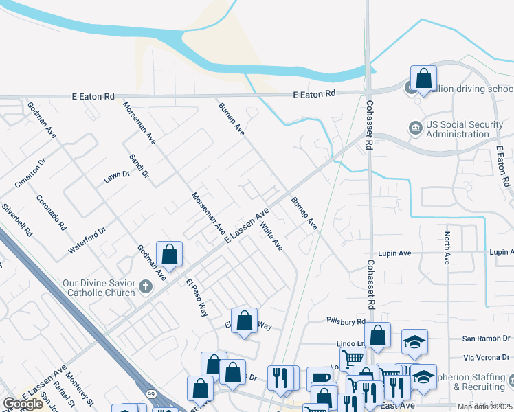 map of restaurants, bars, coffee shops, grocery stores, and more near 950 East Lassen Avenue in Chico