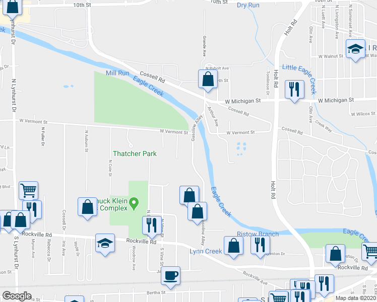 map of restaurants, bars, coffee shops, grocery stores, and more near 312 Gasoline Alley in Indianapolis