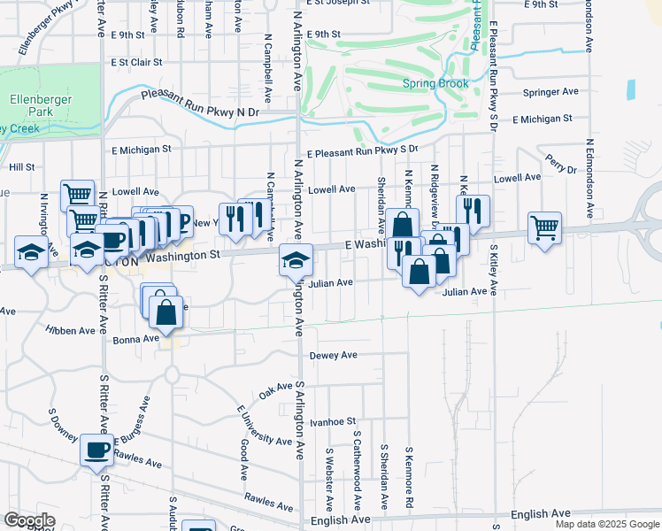 map of restaurants, bars, coffee shops, grocery stores, and more near in Indianapolis