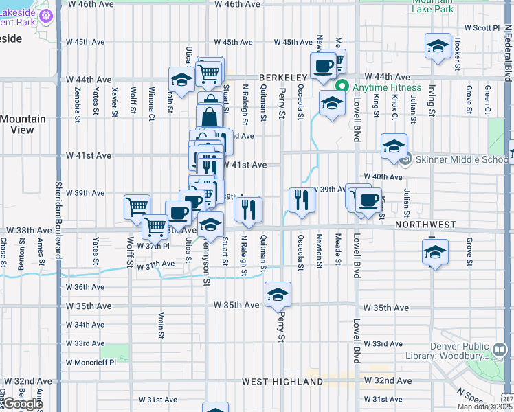 map of restaurants, bars, coffee shops, grocery stores, and more near 3905 Quitman Street in Denver