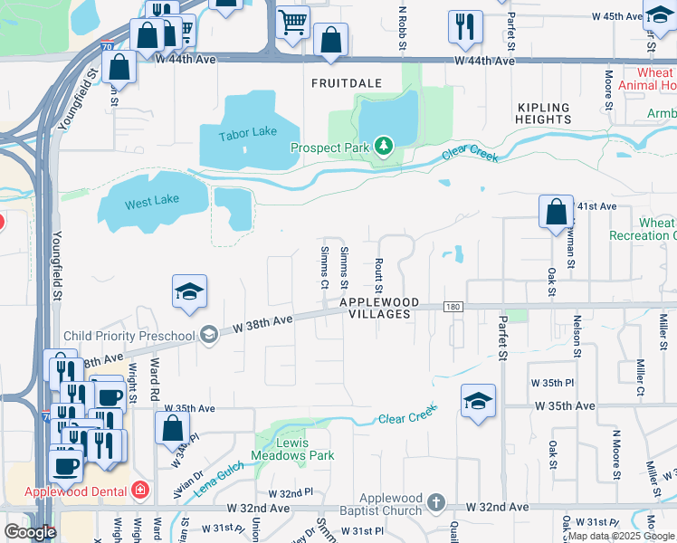 map of restaurants, bars, coffee shops, grocery stores, and more near 3925 Simms Street in Wheat Ridge