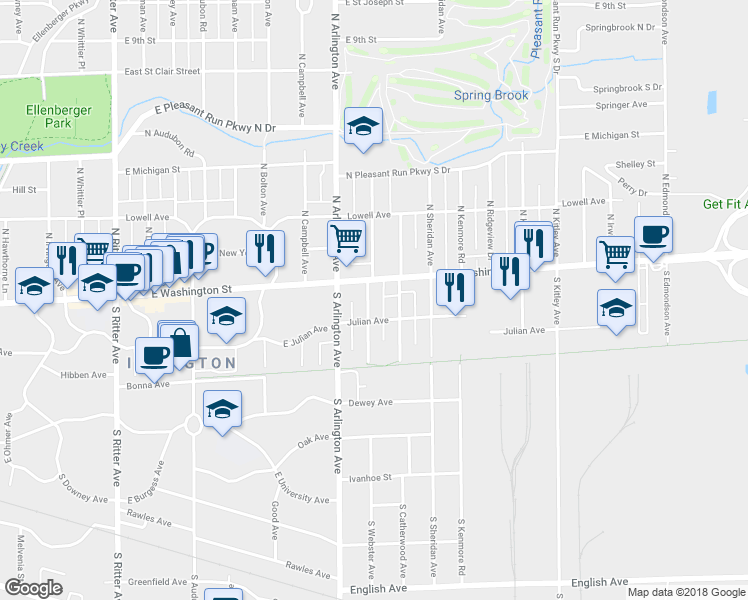 map of restaurants, bars, coffee shops, grocery stores, and more near in Indianapolis