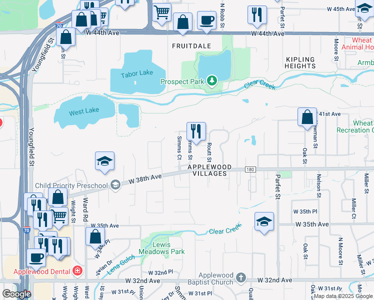 map of restaurants, bars, coffee shops, grocery stores, and more near 3925 Simms Street in Wheat Ridge