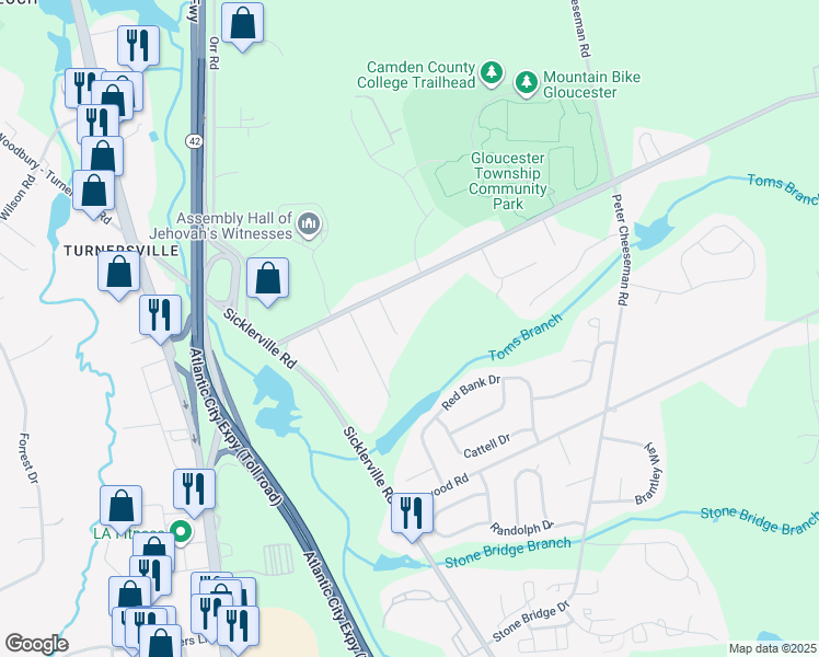map of restaurants, bars, coffee shops, grocery stores, and more near 161 Hickstown Road in Sicklerville