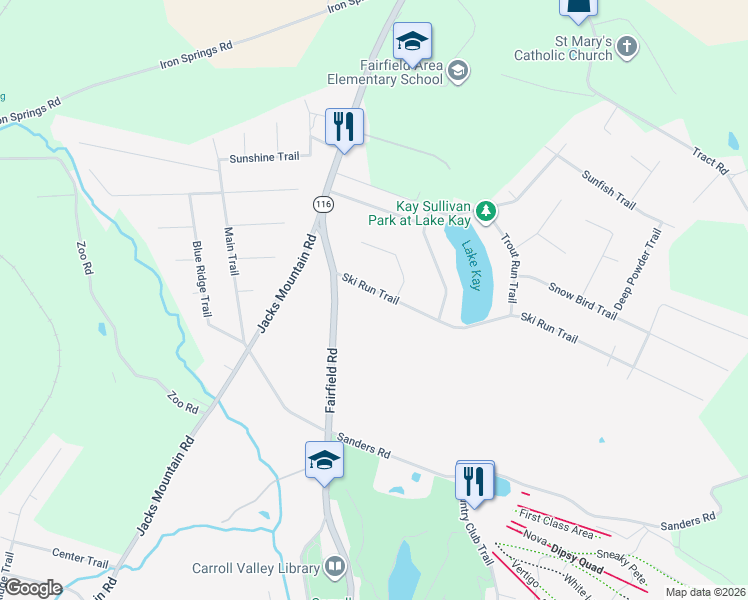 map of restaurants, bars, coffee shops, grocery stores, and more near 10 Ski Run Trail in Fairfield