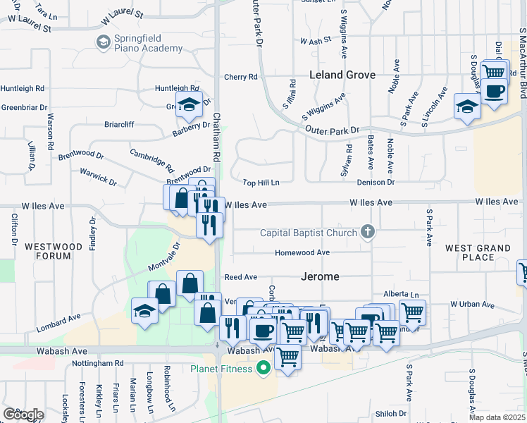 map of restaurants, bars, coffee shops, grocery stores, and more near 1729 West Iles Avenue in Jerome