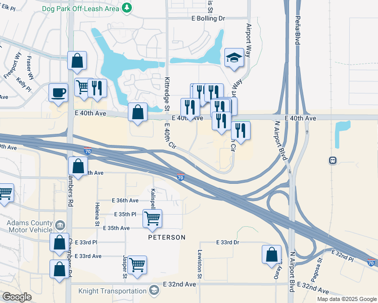 map of restaurants, bars, coffee shops, grocery stores, and more near 3800 North Lewiston Street in Aurora