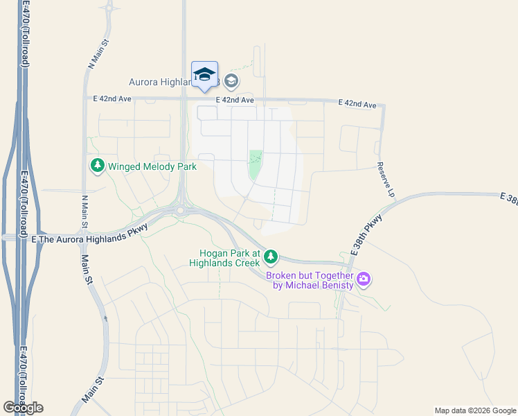 map of restaurants, bars, coffee shops, grocery stores, and more near Harvest Road in Aurora