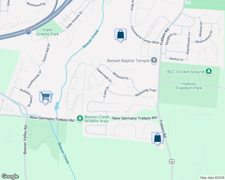 map of restaurants, bars, coffee shops, grocery stores, and more near 1136 Deercreek Drive in Fairborn