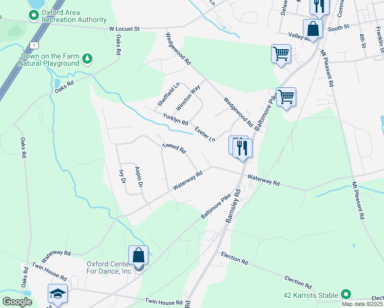 map of restaurants, bars, coffee shops, grocery stores, and more near 116 Tweed Road in Oxford