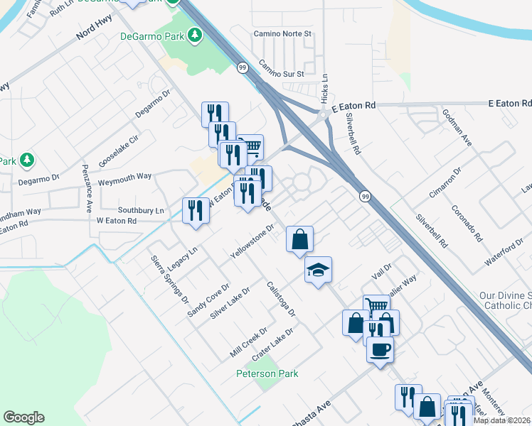 map of restaurants, bars, coffee shops, grocery stores, and more near 3209 Esplanade in Chico
