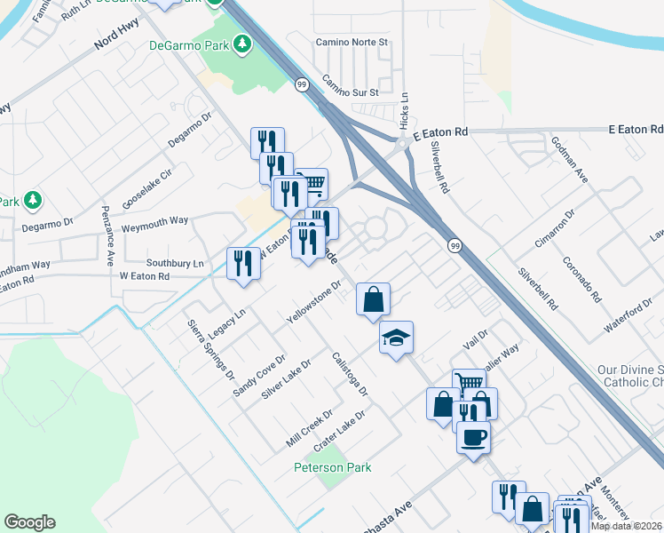 map of restaurants, bars, coffee shops, grocery stores, and more near 3209 Esplanade in Chico