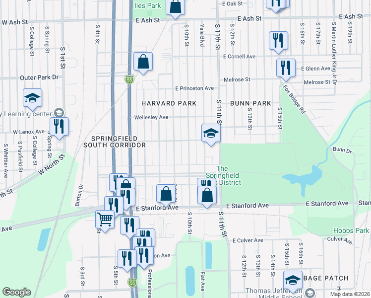 map of restaurants, bars, coffee shops, grocery stores, and more near 2504 South 10th Street in Springfield