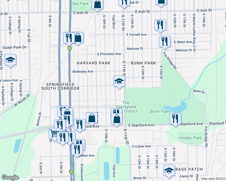 map of restaurants, bars, coffee shops, grocery stores, and more near 2504 South 10th Street in Springfield