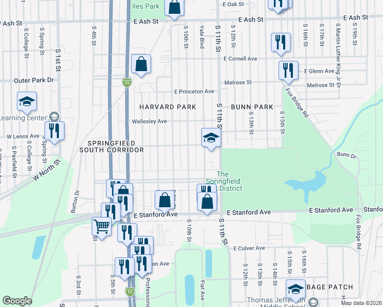 map of restaurants, bars, coffee shops, grocery stores, and more near 2504 South 10th Street in Springfield