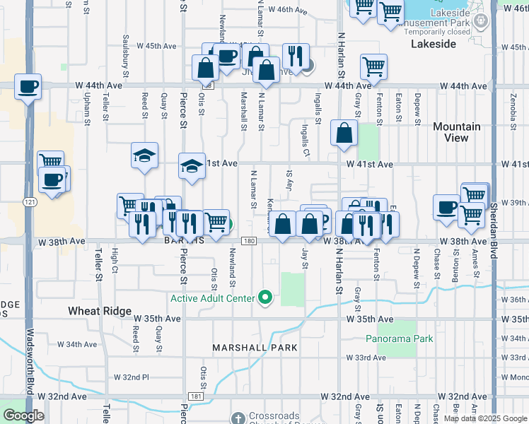 map of restaurants, bars, coffee shops, grocery stores, and more near 3905 Kendall Street in Wheat Ridge