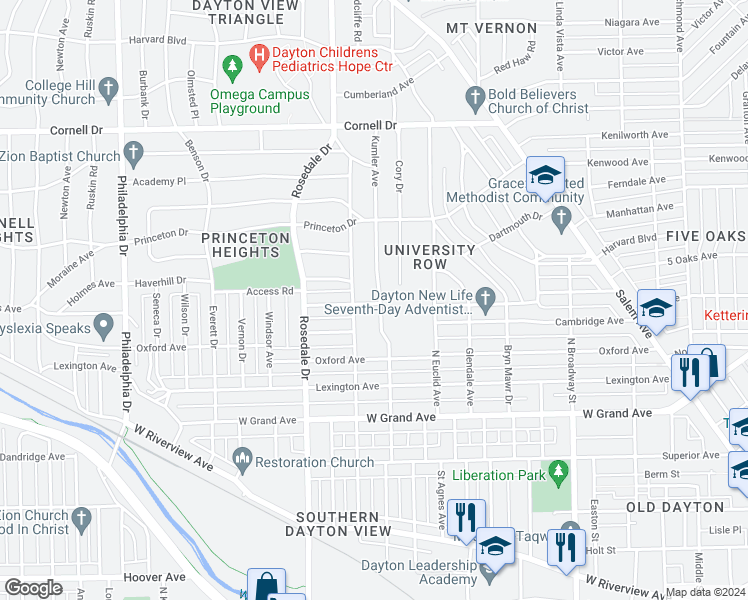 map of restaurants, bars, coffee shops, grocery stores, and more near 1303 Kumler Avenue in Dayton
