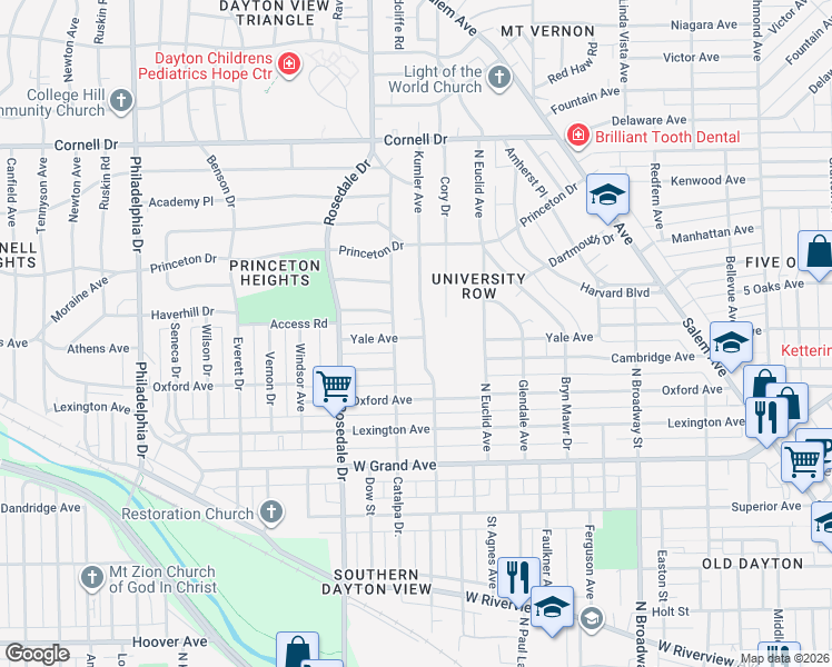map of restaurants, bars, coffee shops, grocery stores, and more near 1314 Kumler Avenue in Dayton