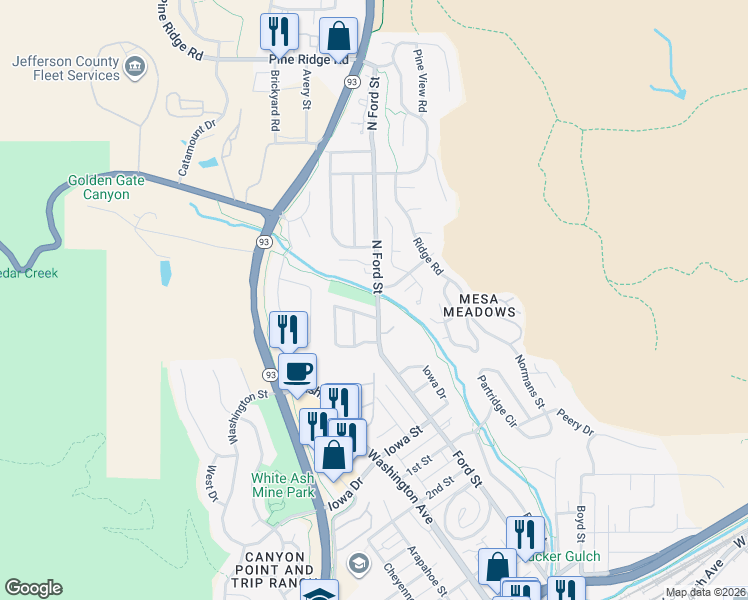 map of restaurants, bars, coffee shops, grocery stores, and more near 698 North Ford Street in Golden