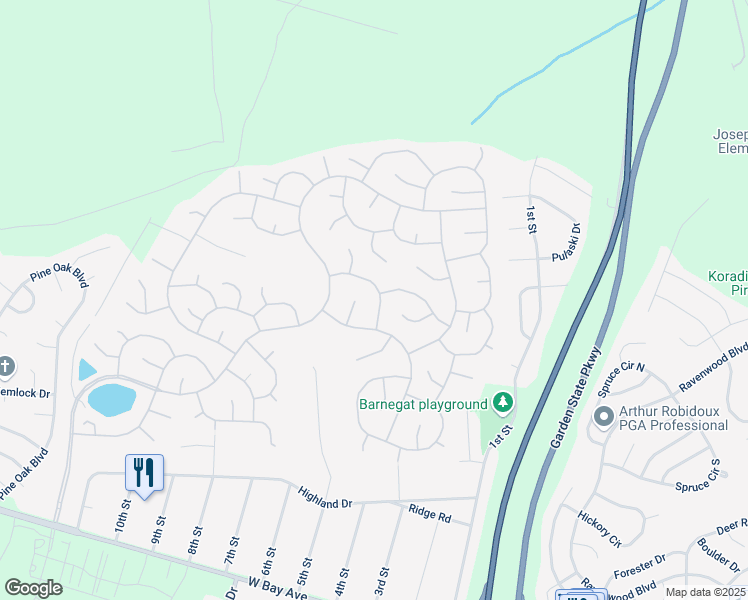 map of restaurants, bars, coffee shops, grocery stores, and more near 20 Aqua View Lane in Barnegat Township
