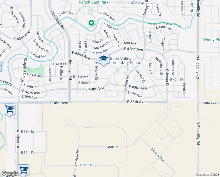 map of restaurants, bars, coffee shops, grocery stores, and more near 3994 Kirk Street in Denver