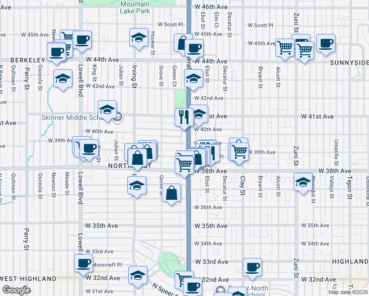map of restaurants, bars, coffee shops, grocery stores, and more near 3893 U.S. 287 in Denver