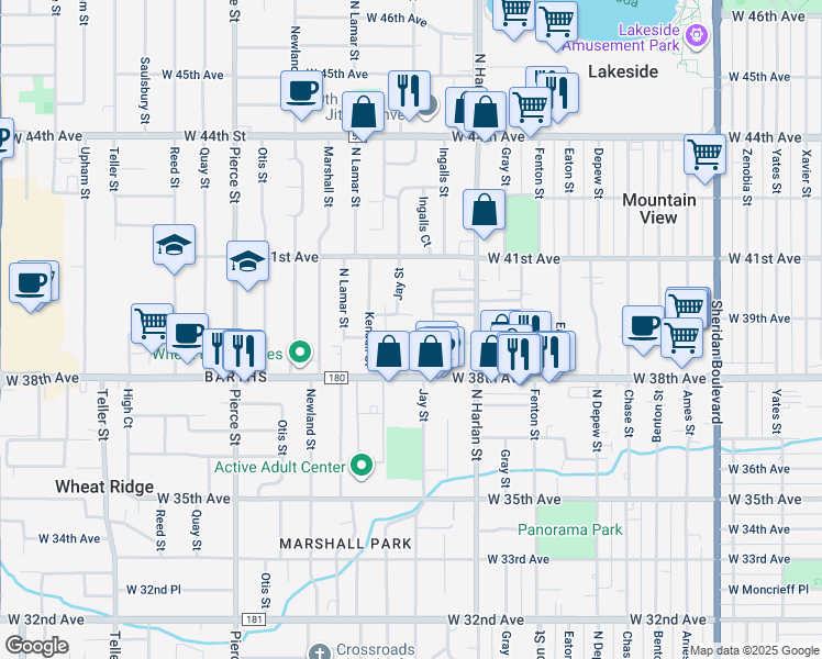 map of restaurants, bars, coffee shops, grocery stores, and more near 3911 Ingalls Street in Wheat Ridge