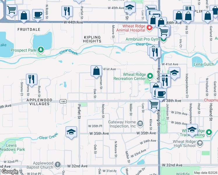map of restaurants, bars, coffee shops, grocery stores, and more near 3892 Nelson Street in Wheat Ridge