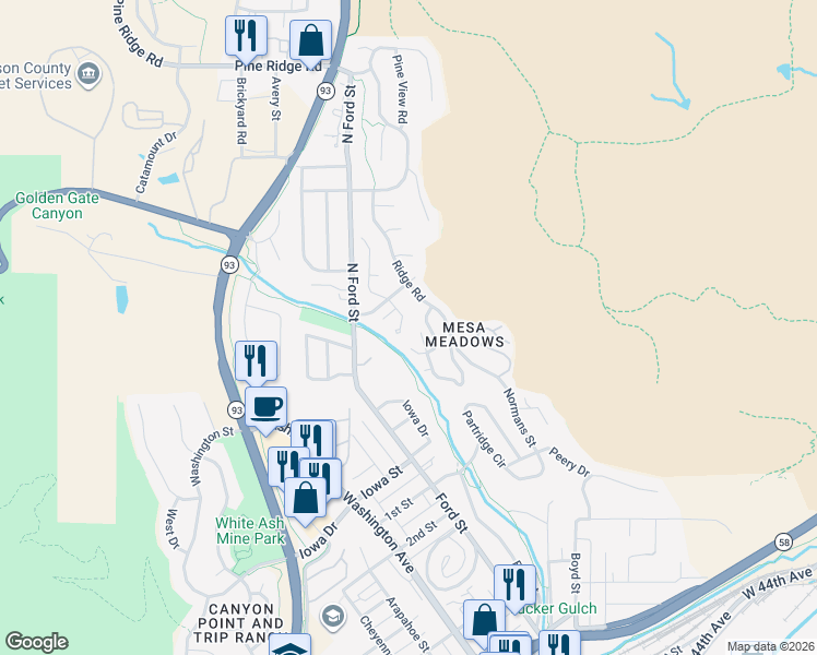 map of restaurants, bars, coffee shops, grocery stores, and more near 820 Meadow Run in Golden