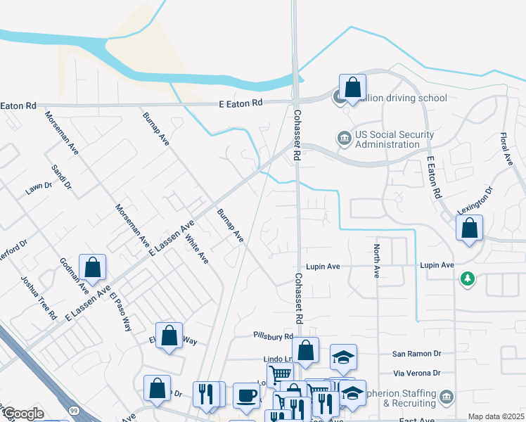 map of restaurants, bars, coffee shops, grocery stores, and more near 1055 East Lassen Avenue in Chico