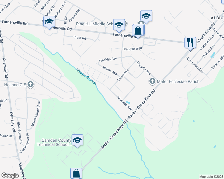 map of restaurants, bars, coffee shops, grocery stores, and more near 2 Monroe Court in Berlin