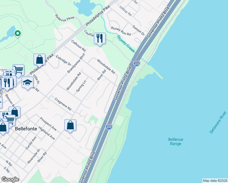 map of restaurants, bars, coffee shops, grocery stores, and more near 1532 Seton Drive in Wilmington
