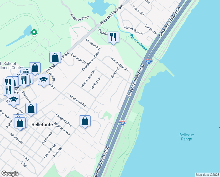 map of restaurants, bars, coffee shops, grocery stores, and more near 1535 Seton Villa Lane in Wilmington