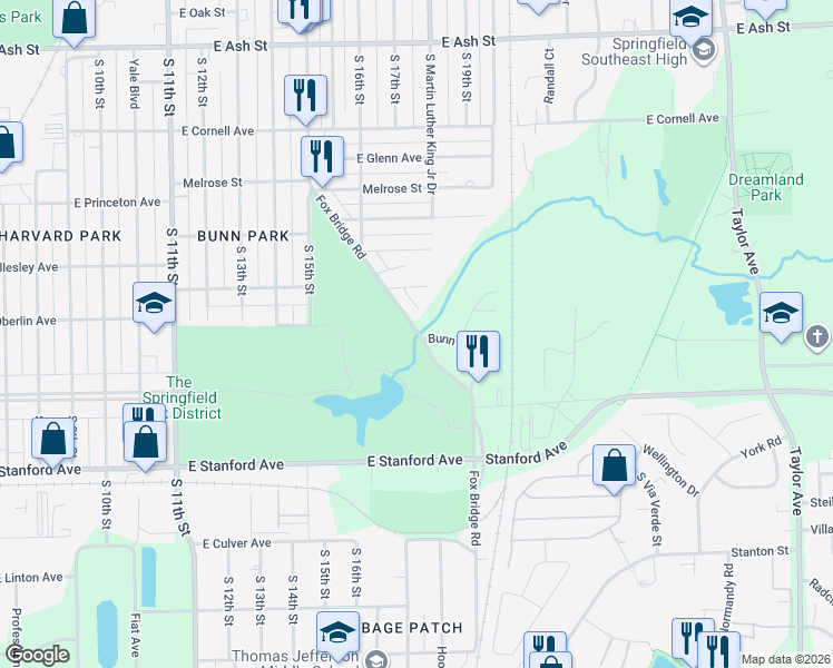map of restaurants, bars, coffee shops, grocery stores, and more near 2701-2761 Fox Bridge Rd in Springfield