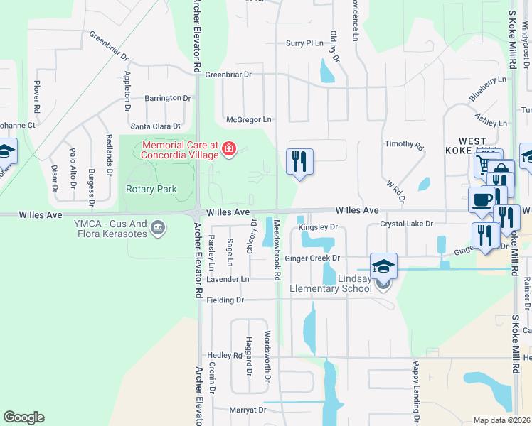 map of restaurants, bars, coffee shops, grocery stores, and more near 4103-4155 West Iles Avenue in Springfield