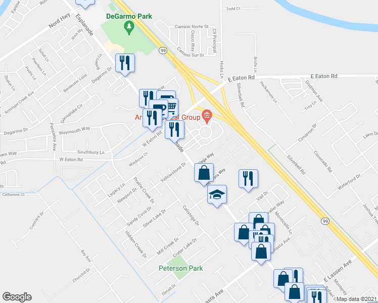 map of restaurants, bars, coffee shops, grocery stores, and more near 10 Independence Circle in Chico