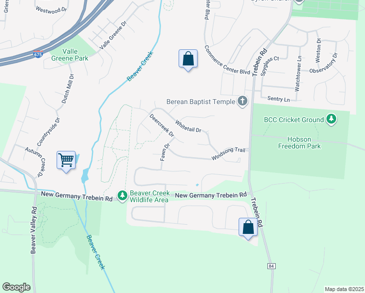 map of restaurants, bars, coffee shops, grocery stores, and more near 1133 Buck Court in Fairborn