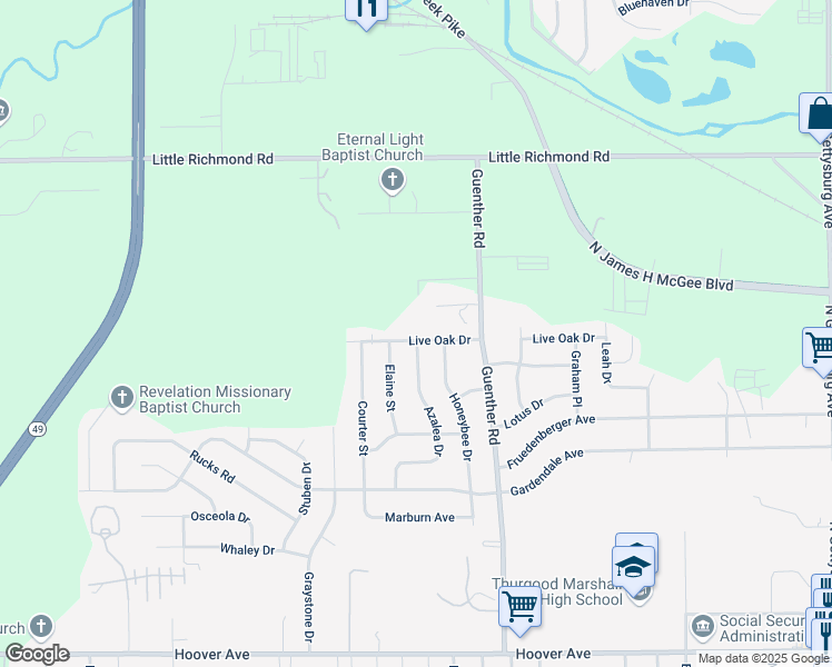 map of restaurants, bars, coffee shops, grocery stores, and more near 4855 Live Oak Drive in Dayton