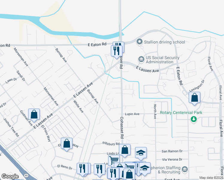map of restaurants, bars, coffee shops, grocery stores, and more near 20 Drake Way in Chico