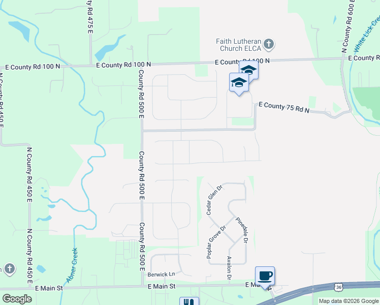 map of restaurants, bars, coffee shops, grocery stores, and more near 480 Greenbriar Court in Avon