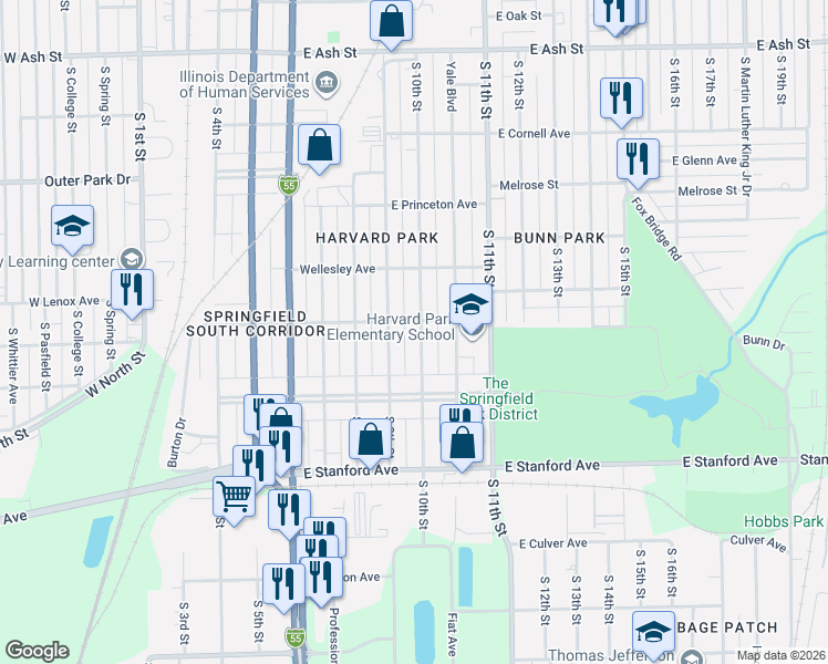 map of restaurants, bars, coffee shops, grocery stores, and more near 2504 South 10th Street in Springfield