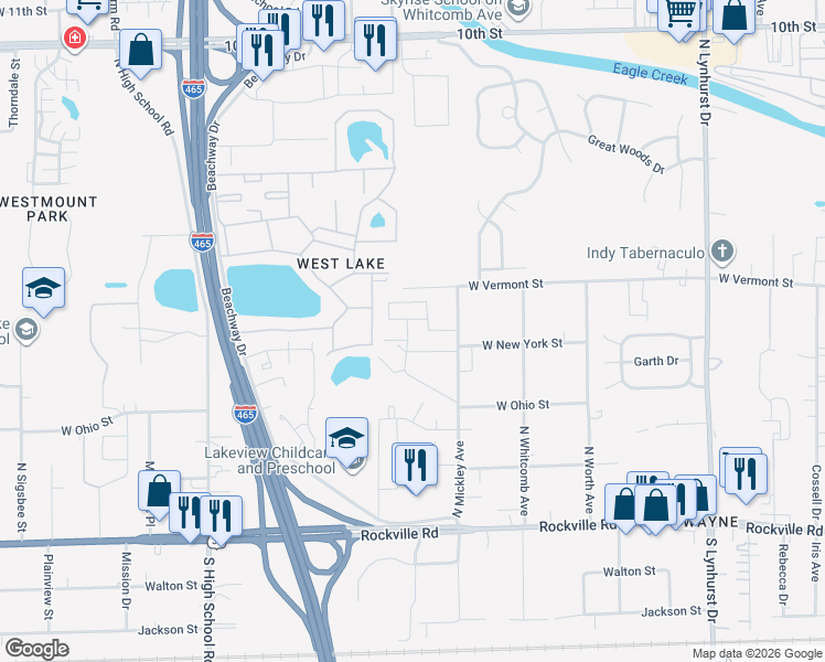 map of restaurants, bars, coffee shops, grocery stores, and more near 235 Port Sylvia Drive in Indianapolis