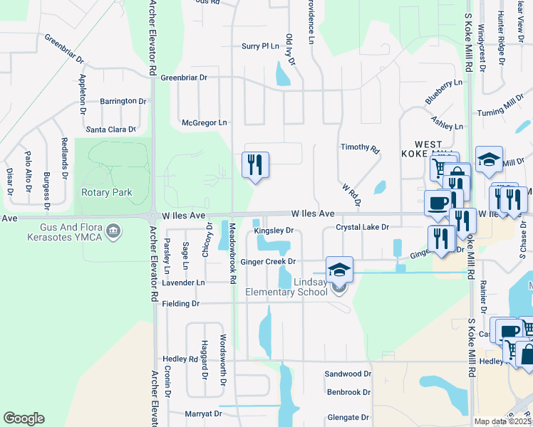 map of restaurants, bars, coffee shops, grocery stores, and more near 3965 West Iles Avenue in Springfield