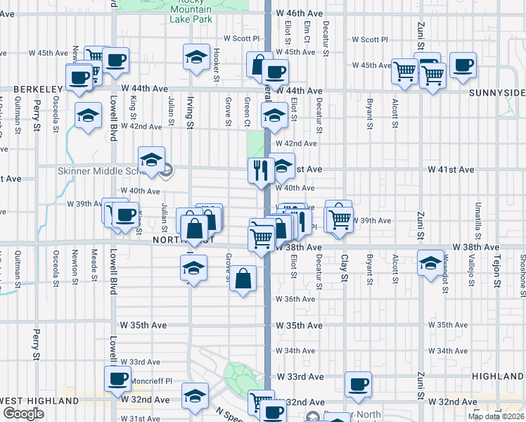map of restaurants, bars, coffee shops, grocery stores, and more near 3893 U.S. 287 in Denver