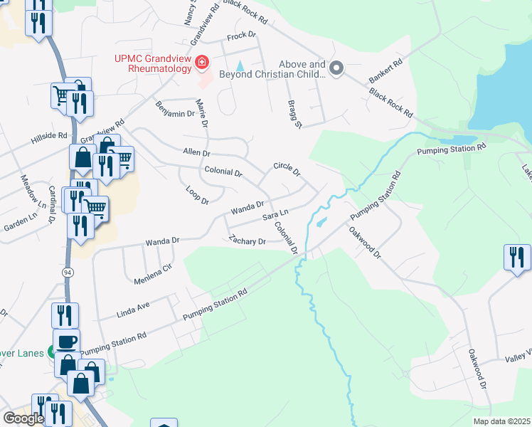 map of restaurants, bars, coffee shops, grocery stores, and more near 76 Sara Lane in Hanover