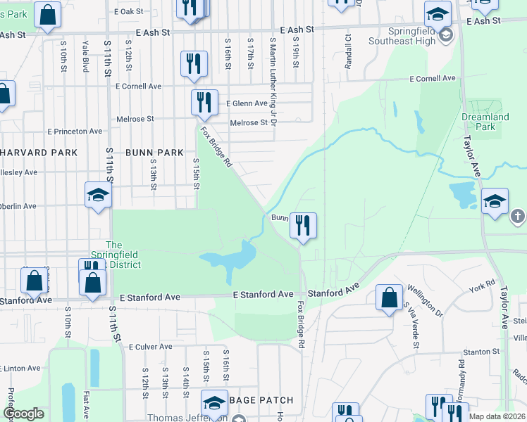 map of restaurants, bars, coffee shops, grocery stores, and more near 2701 Fox Bridge Road in Springfield